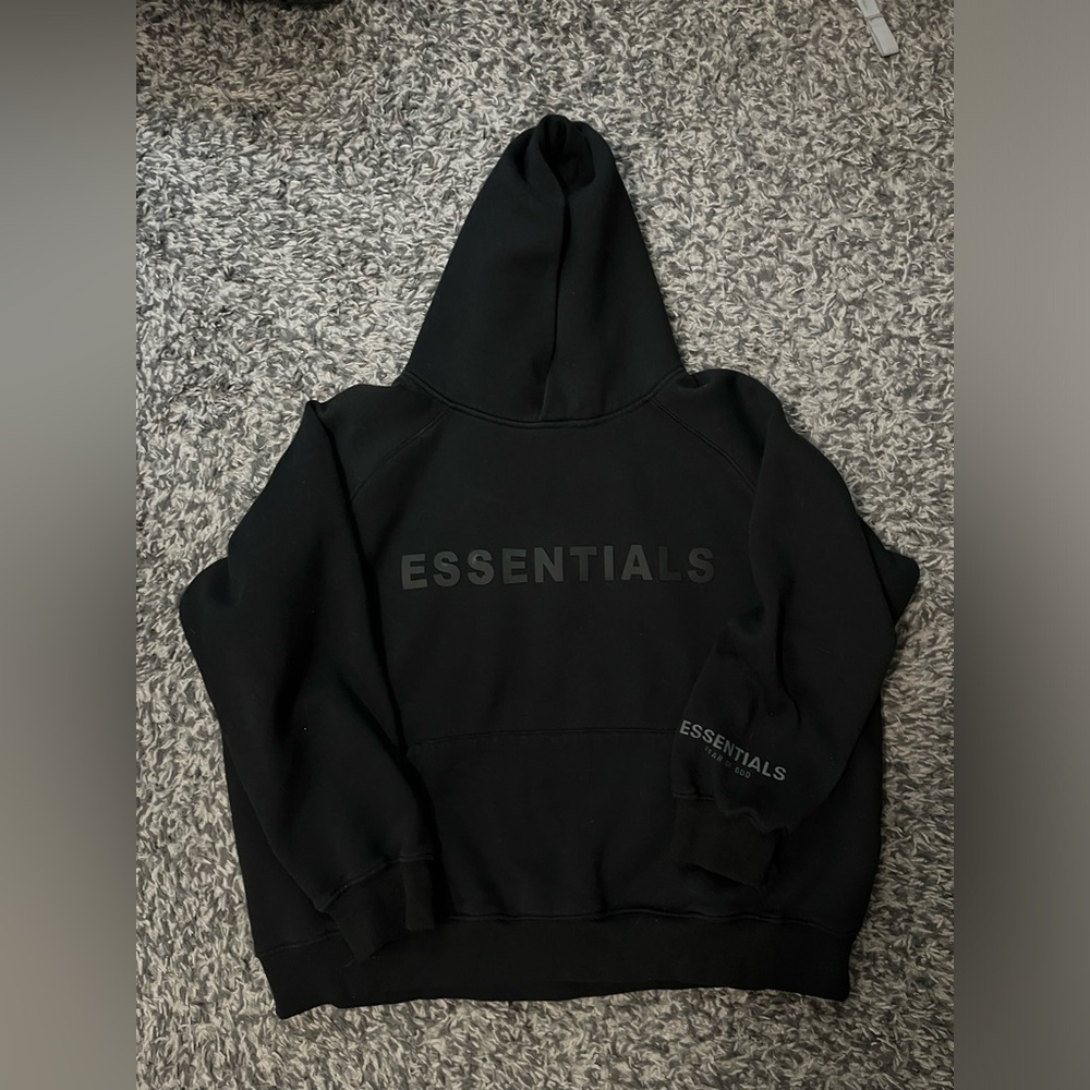 Essentials Fear of God Pullover Hoodie Applique Logo Black Size Medium